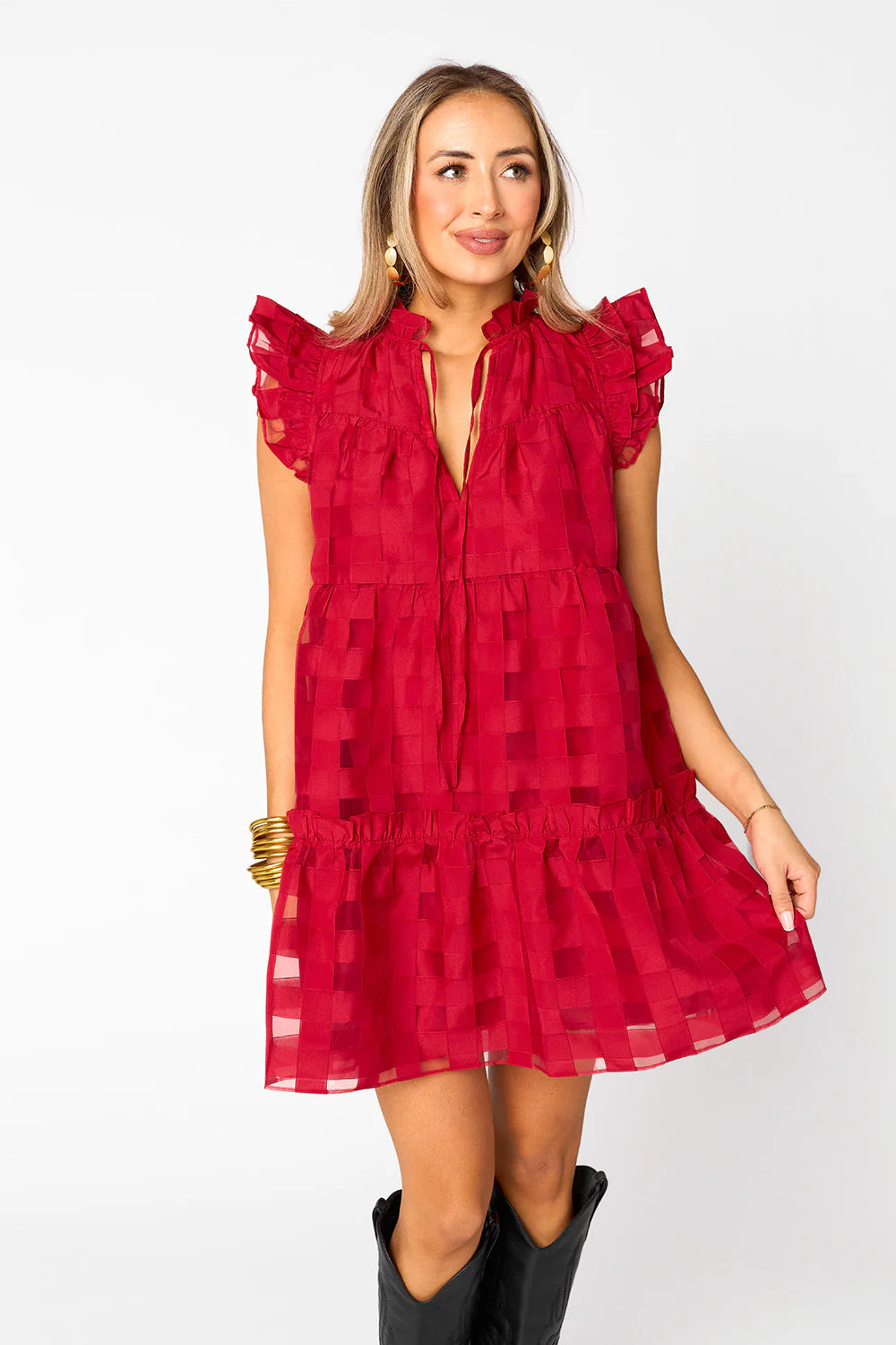 Aubrey Ruffle Shoulder Short Dress