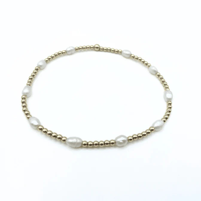 Petite Patterned Rice Pearl Bracelet w 14 k Gold-Filled Beads