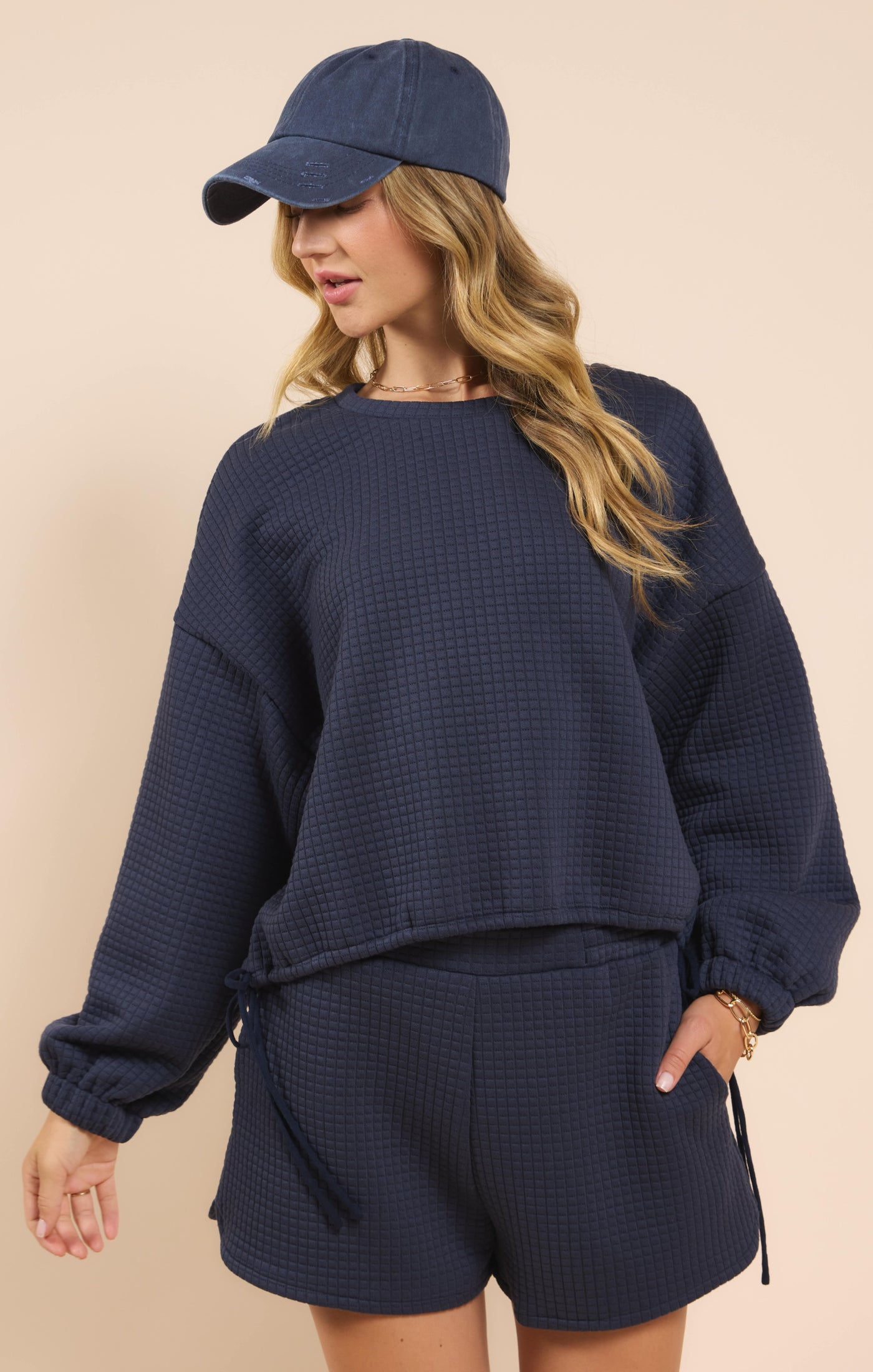 Pastime Textured Terry Side Tie Pullover