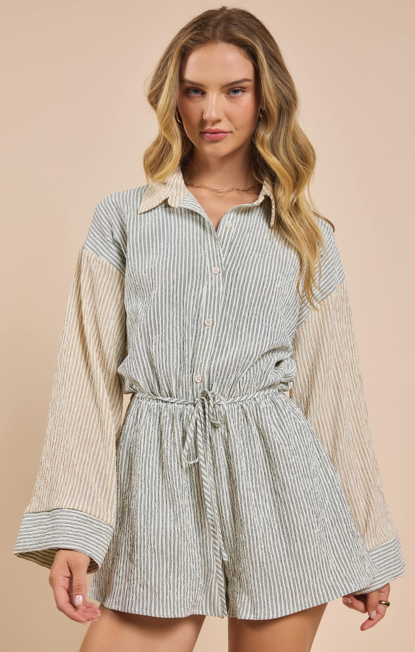 In the Clouds Striped Contrast Romper