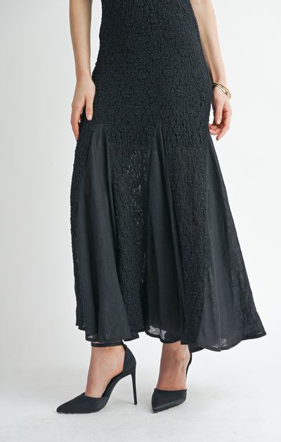 Journey Contrast Godet Lace Maxi Dress